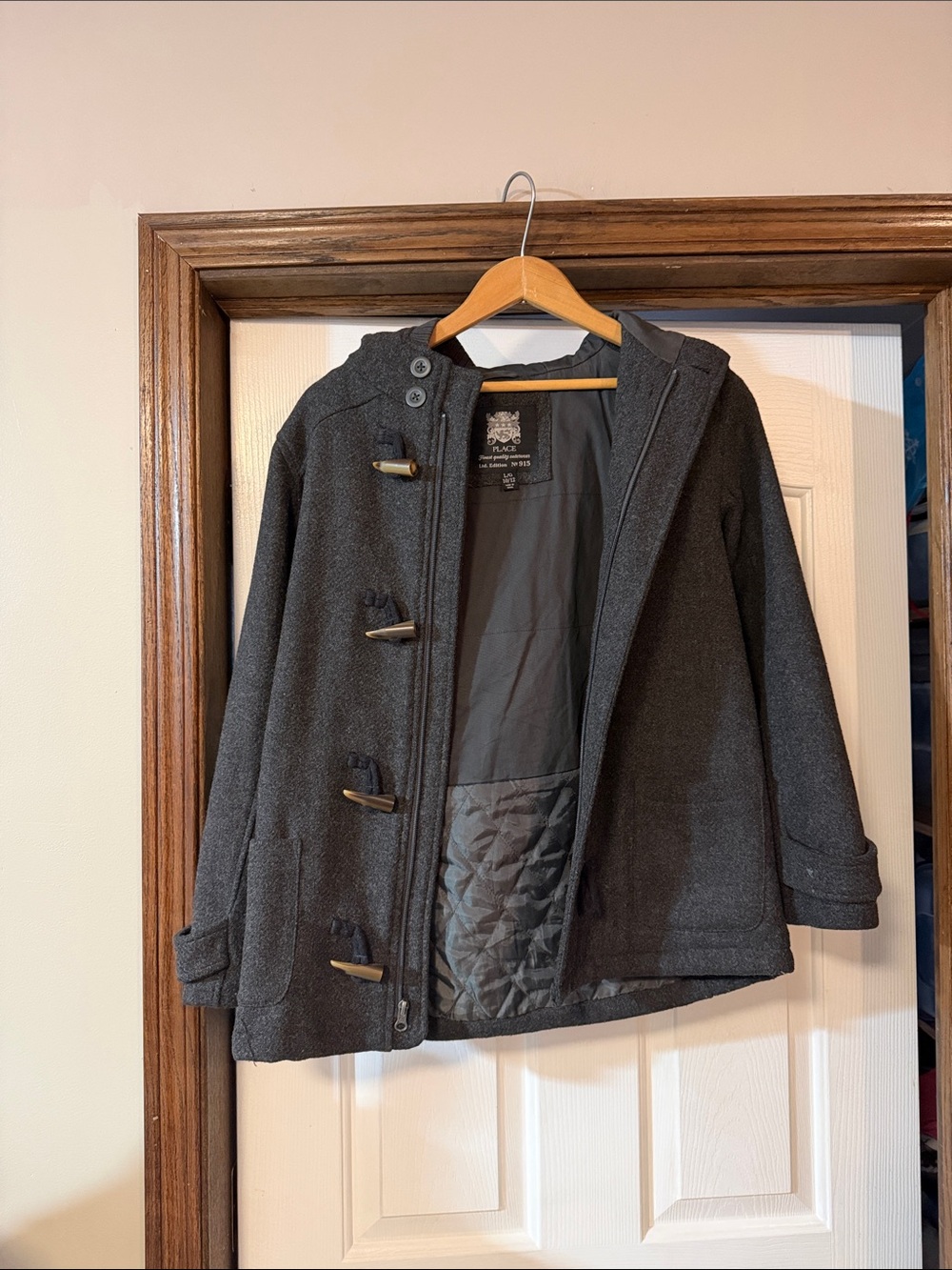 Boys Dark Gray Toggle Hooded Coat